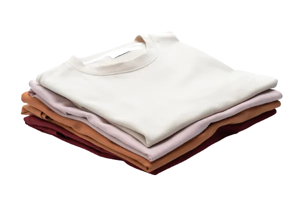 Stack of folded blank t-shirts ready for printing